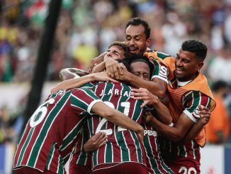 Fluminense comemora a vitória sobre o Ulsan HD no Mundial de Clubes da FIFA