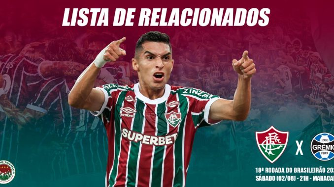 Lista oficial de relacionados do Fluminense para o jogo contra o Grêmio