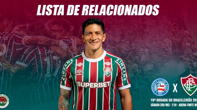 Lista oficial de relacionados do Fluminense para o jogo contra o Bahia