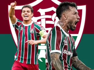 Júlio Fidelis e Lucho Acosta comemorando - Análise Elenco do Fluminense 2026.