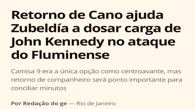 Manchete do GE sobre retorno de Germán Cano e John Kennedy no Fluminense.